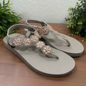 Skechers Women's Cali Meditation Sparkly Fleur Thong Sandals Taupe Size 9